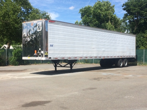 Dry van storage trailer dropped at dock height